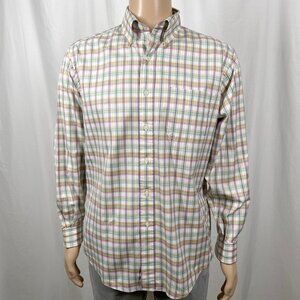 Brooks Brothers Men's Medium White Multicolor Plaid Long Sleeve Button-Up Shirt
